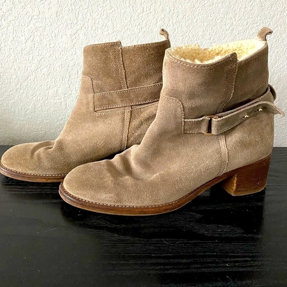 J Crew Parker Shearling Suede Ankle Boots Booties Sz 7.5 - Picture 2 of 15